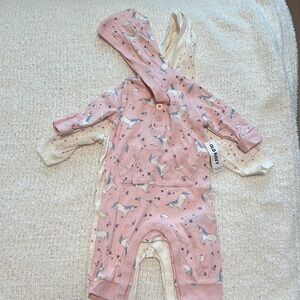 Old Navy Pink Footies One Piece with Hood
